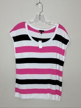 Talbots Pink Black White Striped Short-Sleeve Knit Top